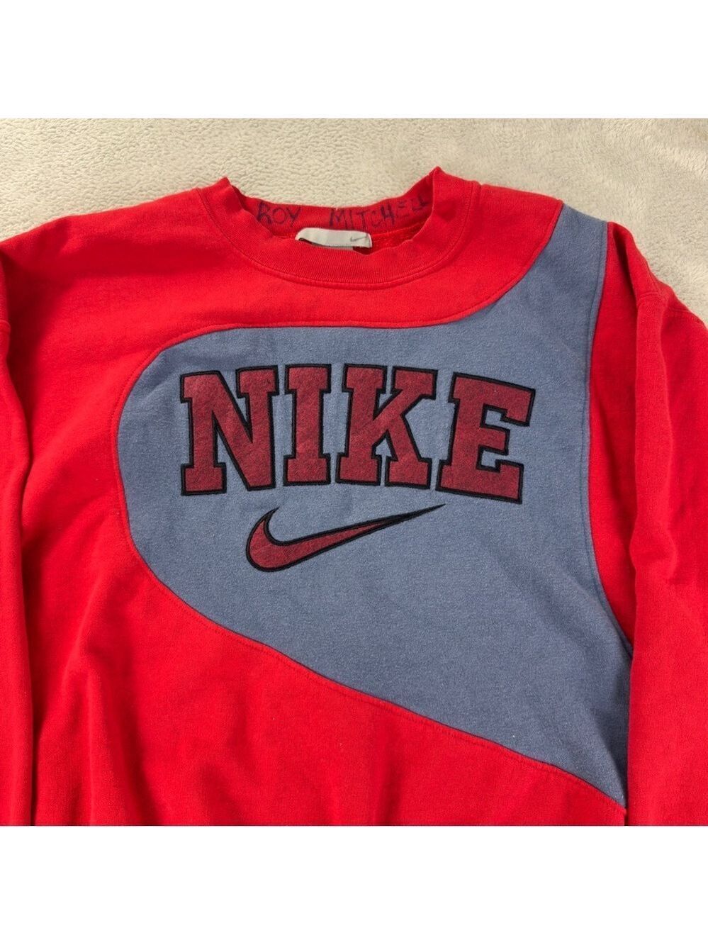 Nike Rework Men's Size Large Vintage Fleece Lined Red/Blue Sweater - Picture 4 of 9